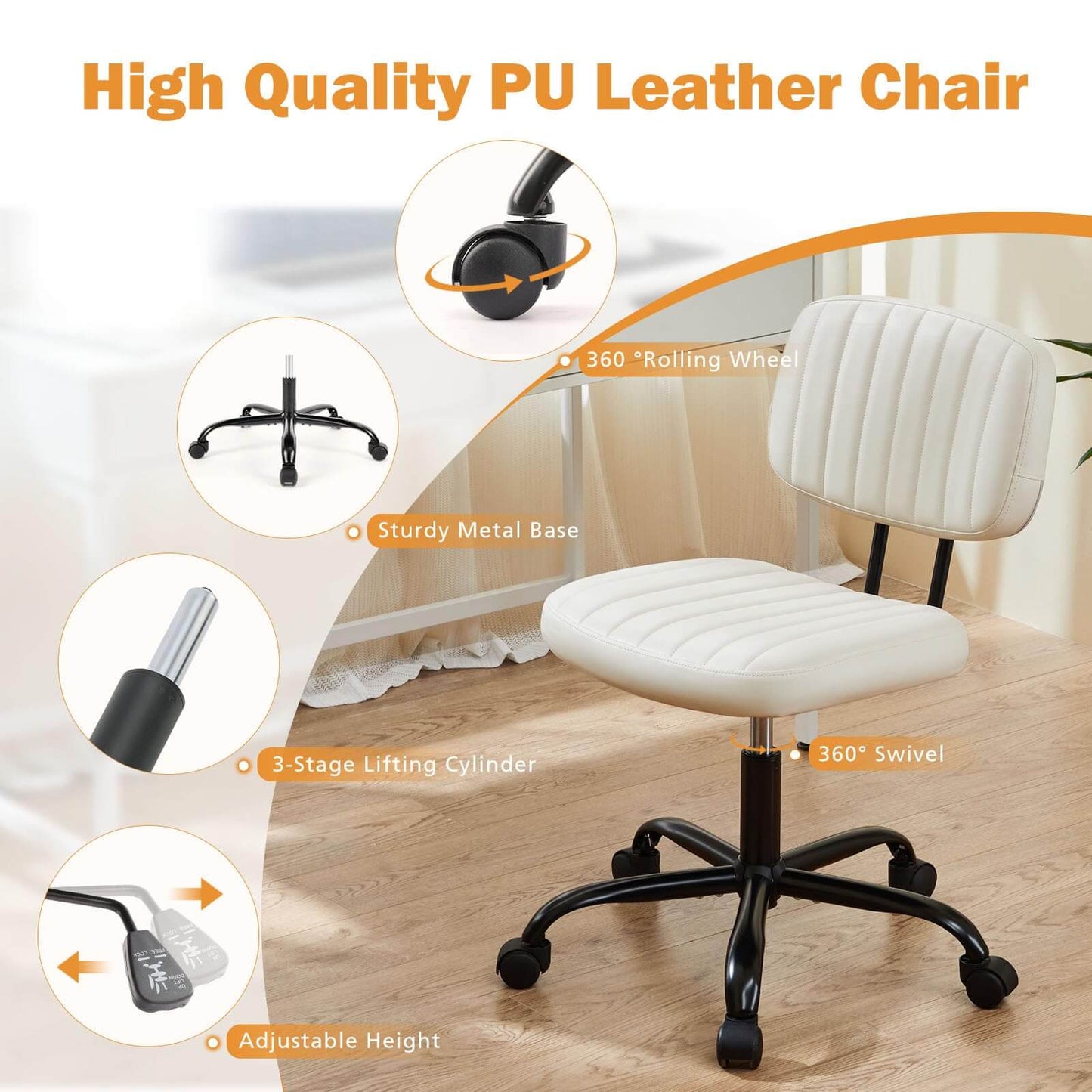 Adjustable Height 360° Rolling Swivel Office Chair - Multiple Colors