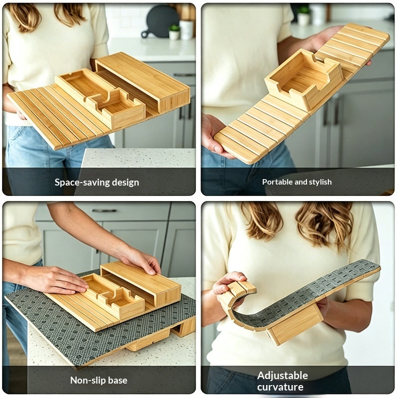 Multi-Functional Bamboo Sofa Cup Holder Tray - Foldable & Portable Storage