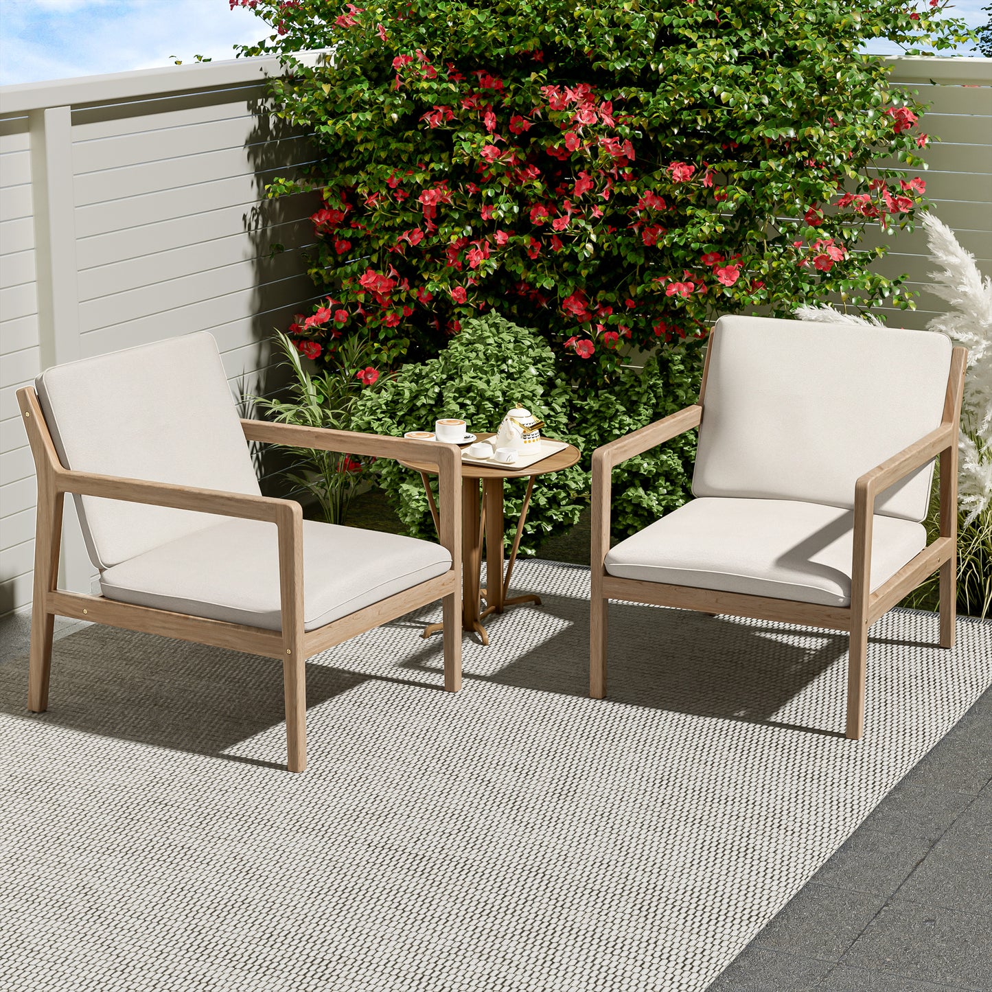 Outdoor Acacia Wood Armchair, Set Of 2, Patio Club Chair With