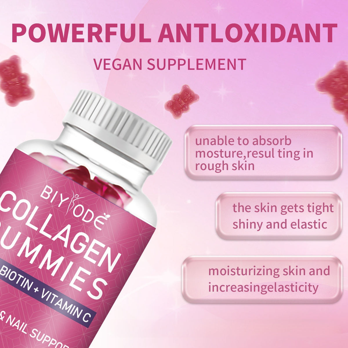 Biotin Collagen Whitening Gummy Bears - 60 Capsules