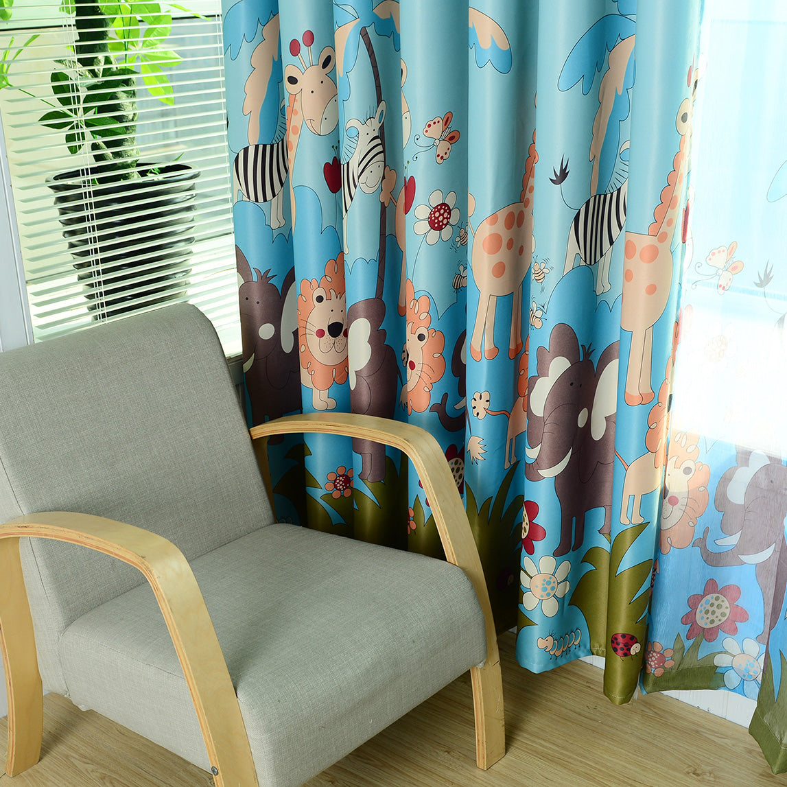 Children's Cartoon Animal Paradise Blackout Curtains for Bedroom