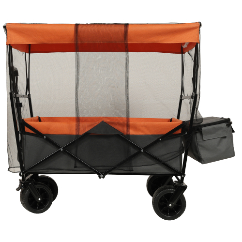 Large Capacity Collapsible Wagon with Canopy and Mosquito Net - All-Terrain Wheels, Foldable Garden Cart