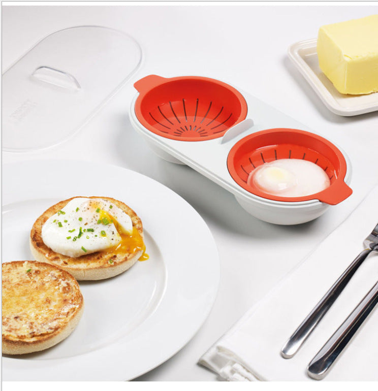 Microwave Egg Poacher Set Food Grade Cookware Double Cup Egg Boiler Kitchen Steaming Tools