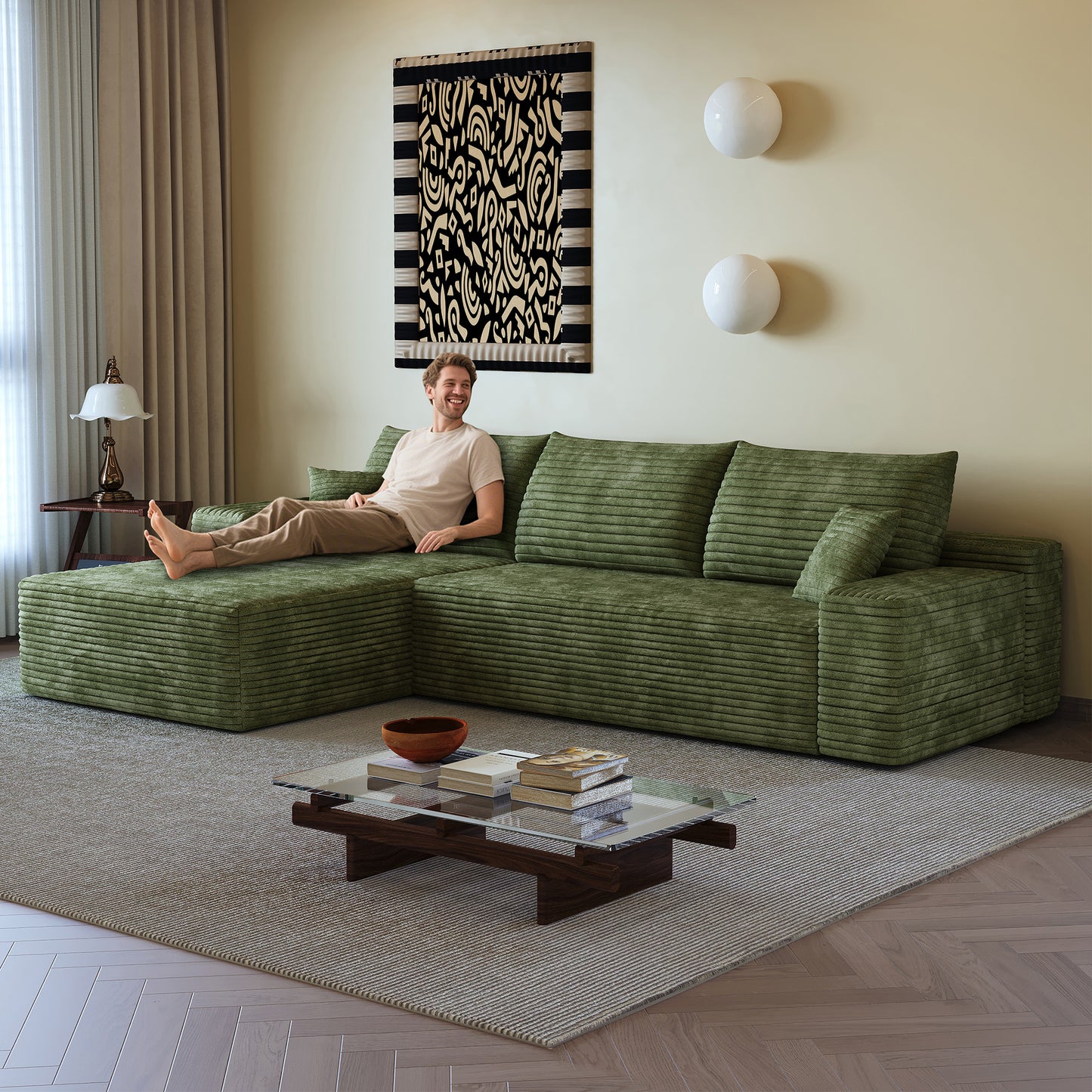 107" Cloud Sectional Couch with L-Shape Chaise - Green