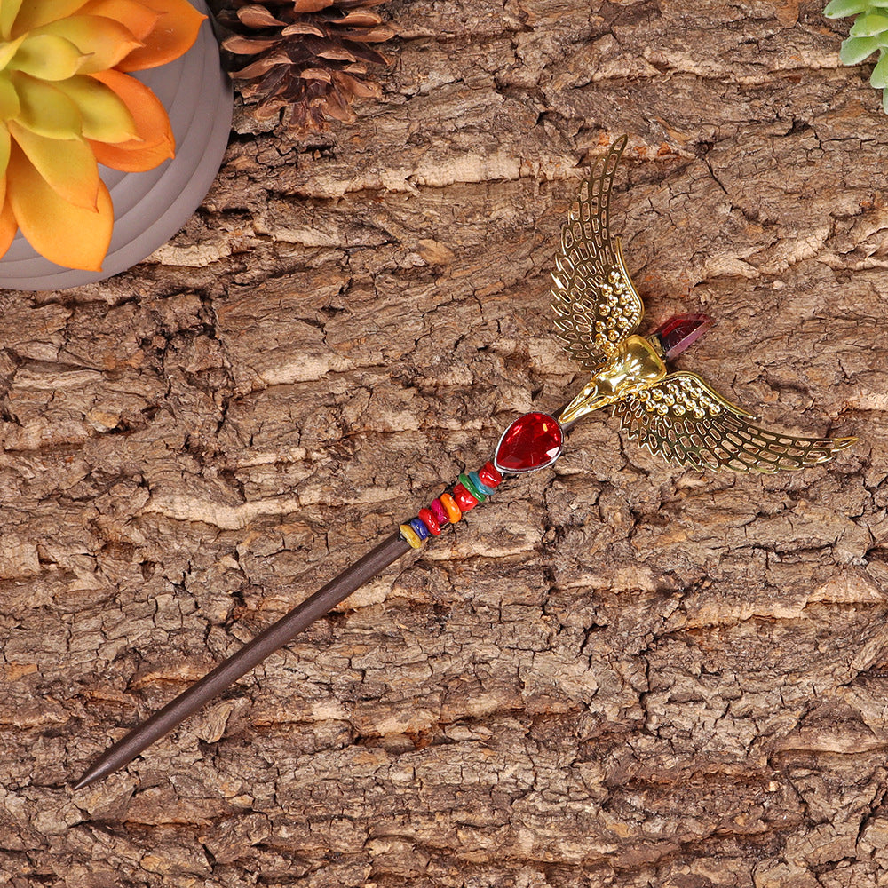 Handmade Wooden Crystal Wings Hair Clip