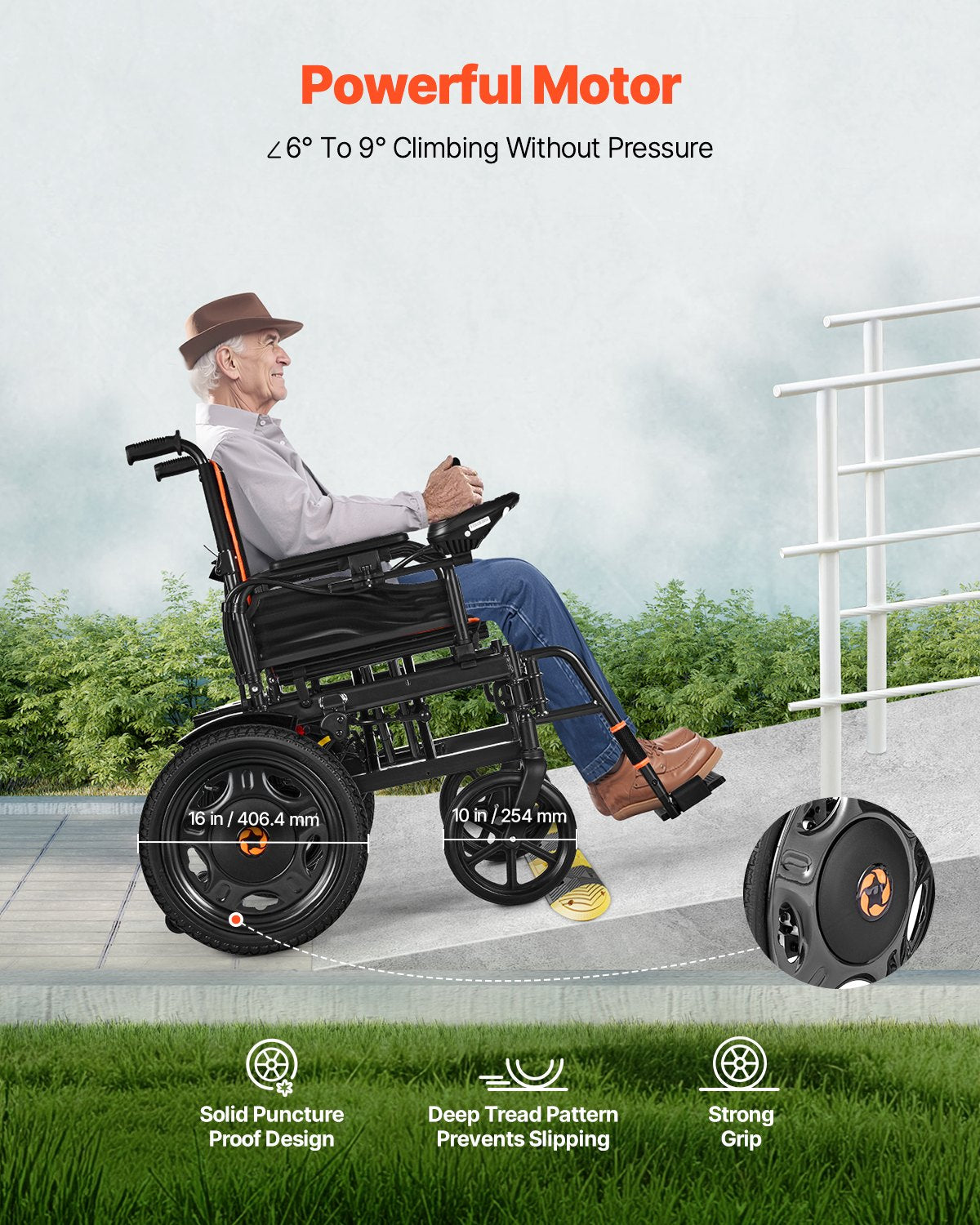 Lightweight Foldable Electric Wheelchair 13-Mile Range 265lbs Capacity