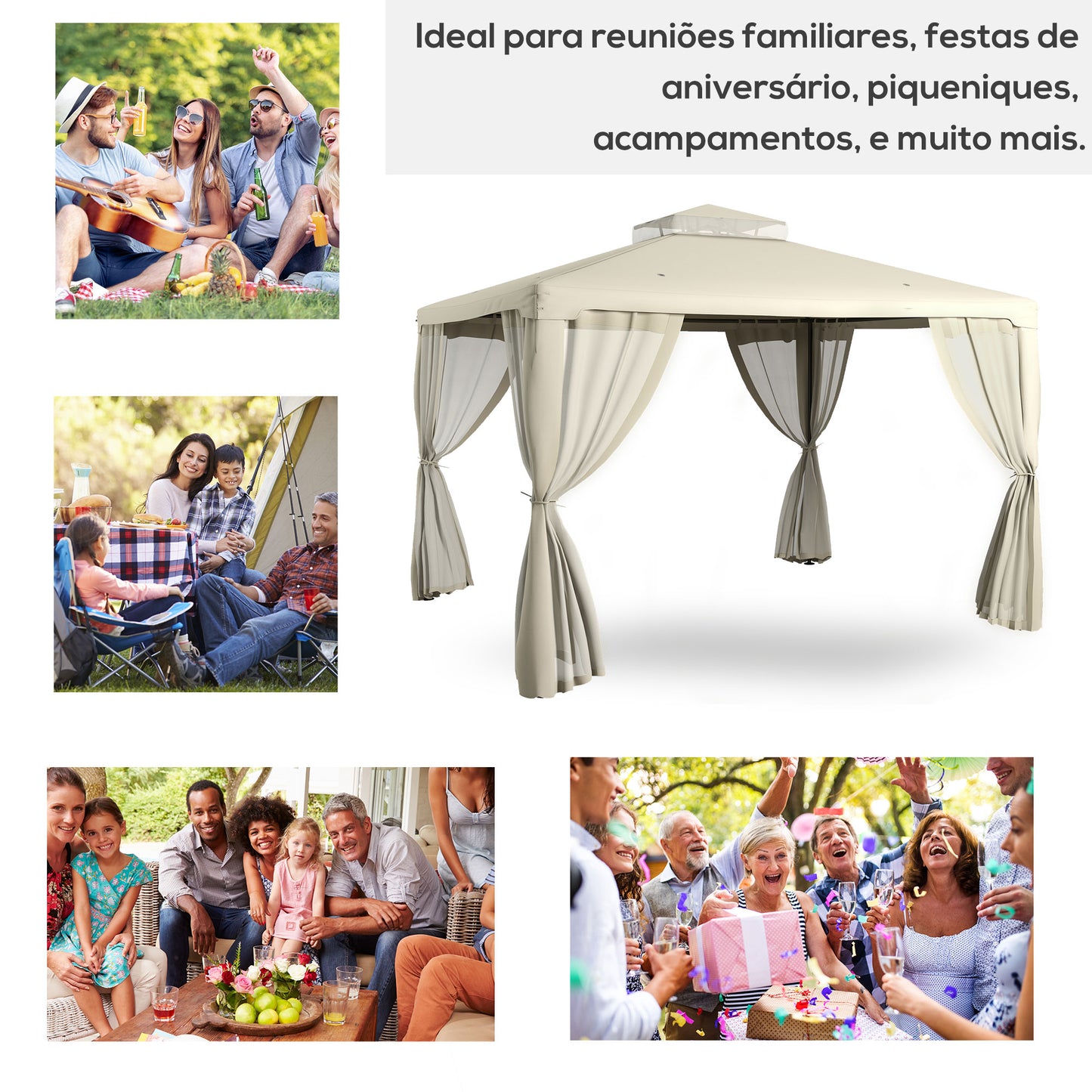 Outdoor Patio Gazebo Canopy Shelter with 2-Tier Roof - Cream White
