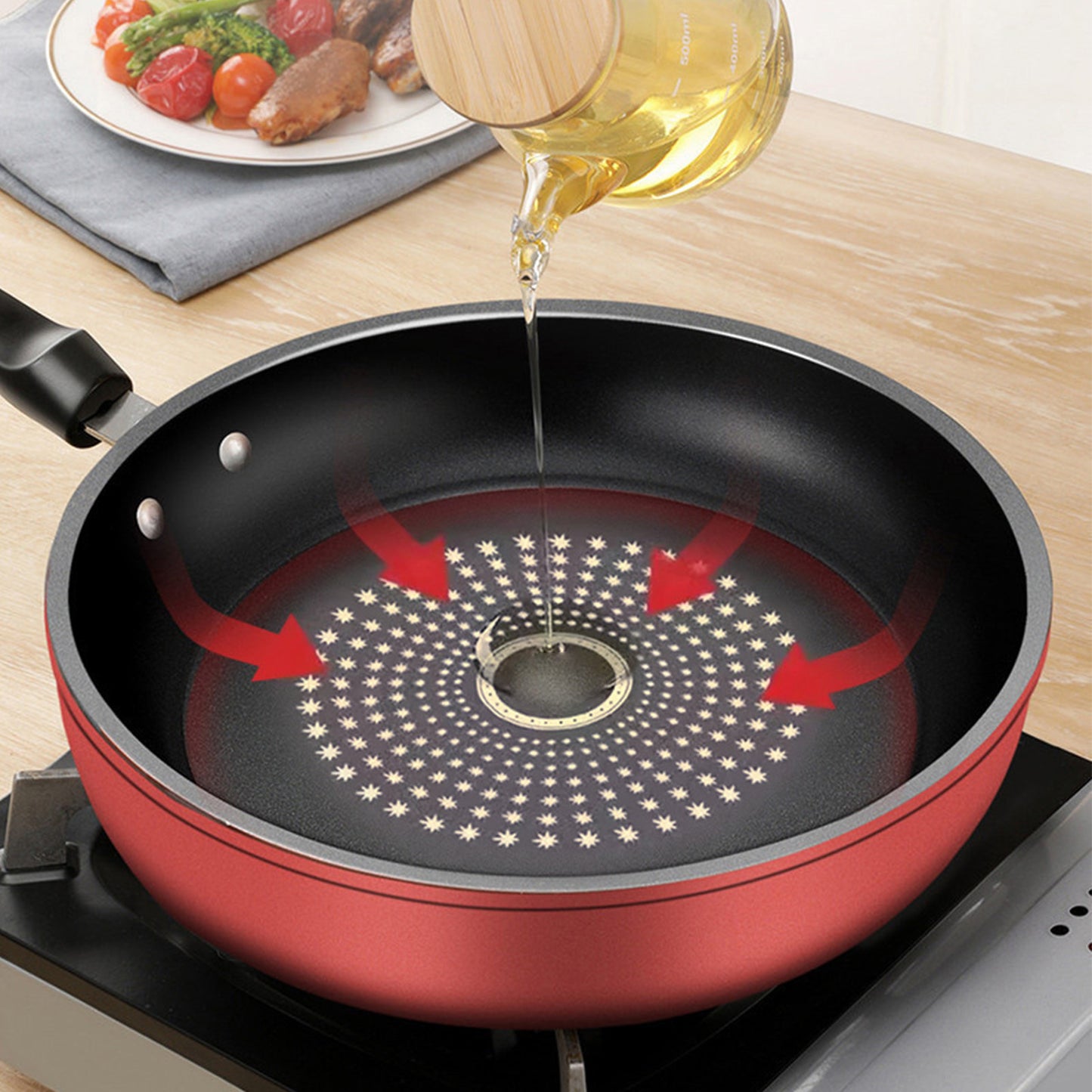 28cm Cast Iron Nonstick Frying Pan with Lid - Universal Use