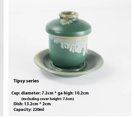 Hand Painted Ceramic Soup Cup with Lid - Japanese Style Miso & Tea Utensil