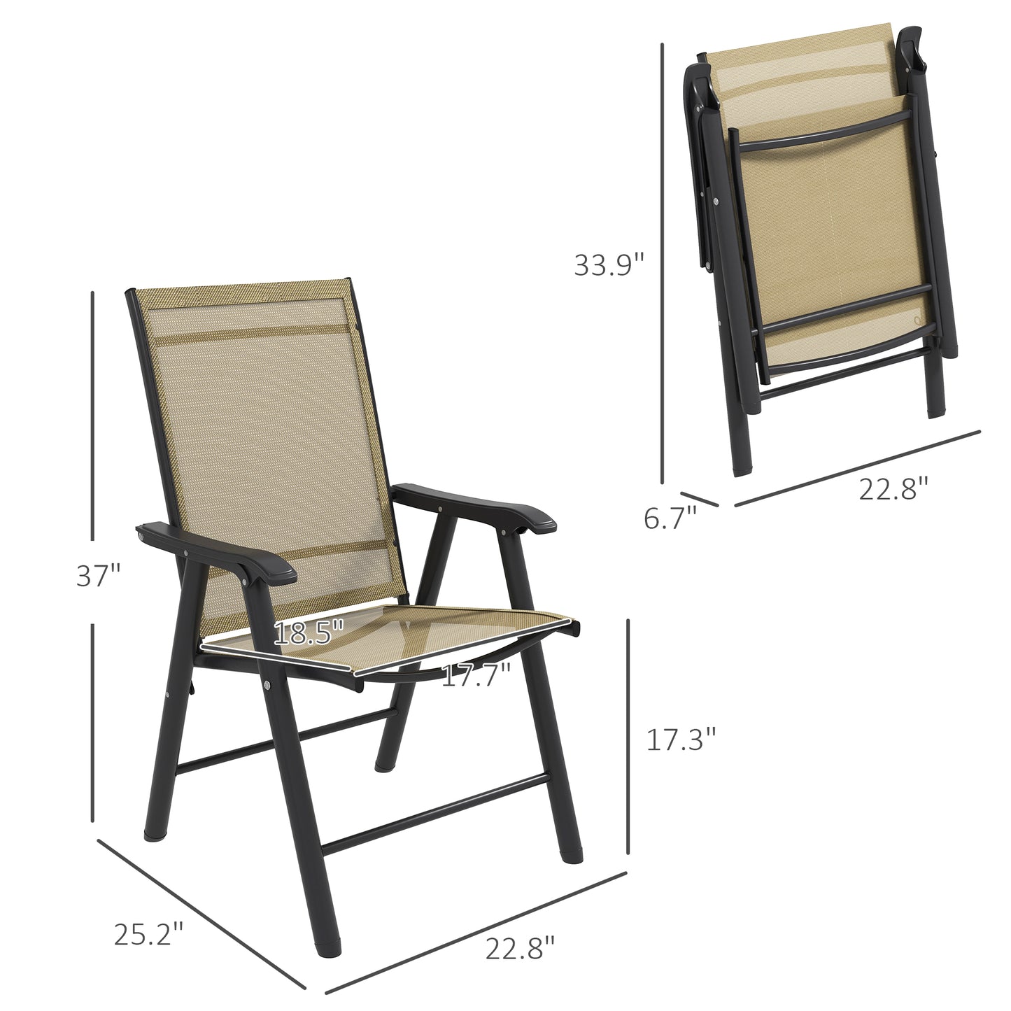Set of 4 Outdoor Folding Chairs with Armrests - Light Mixed Brown