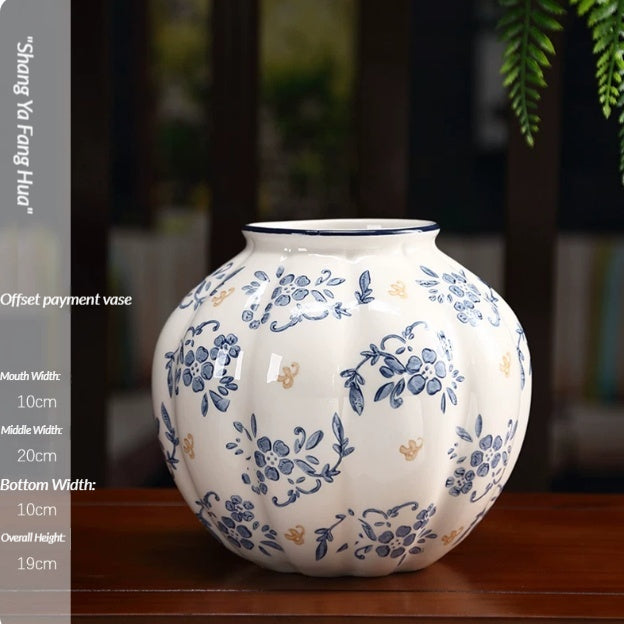 Blue and White Porcelain Ceramic Vase Set - Elegant Tall & Low Profile Vases