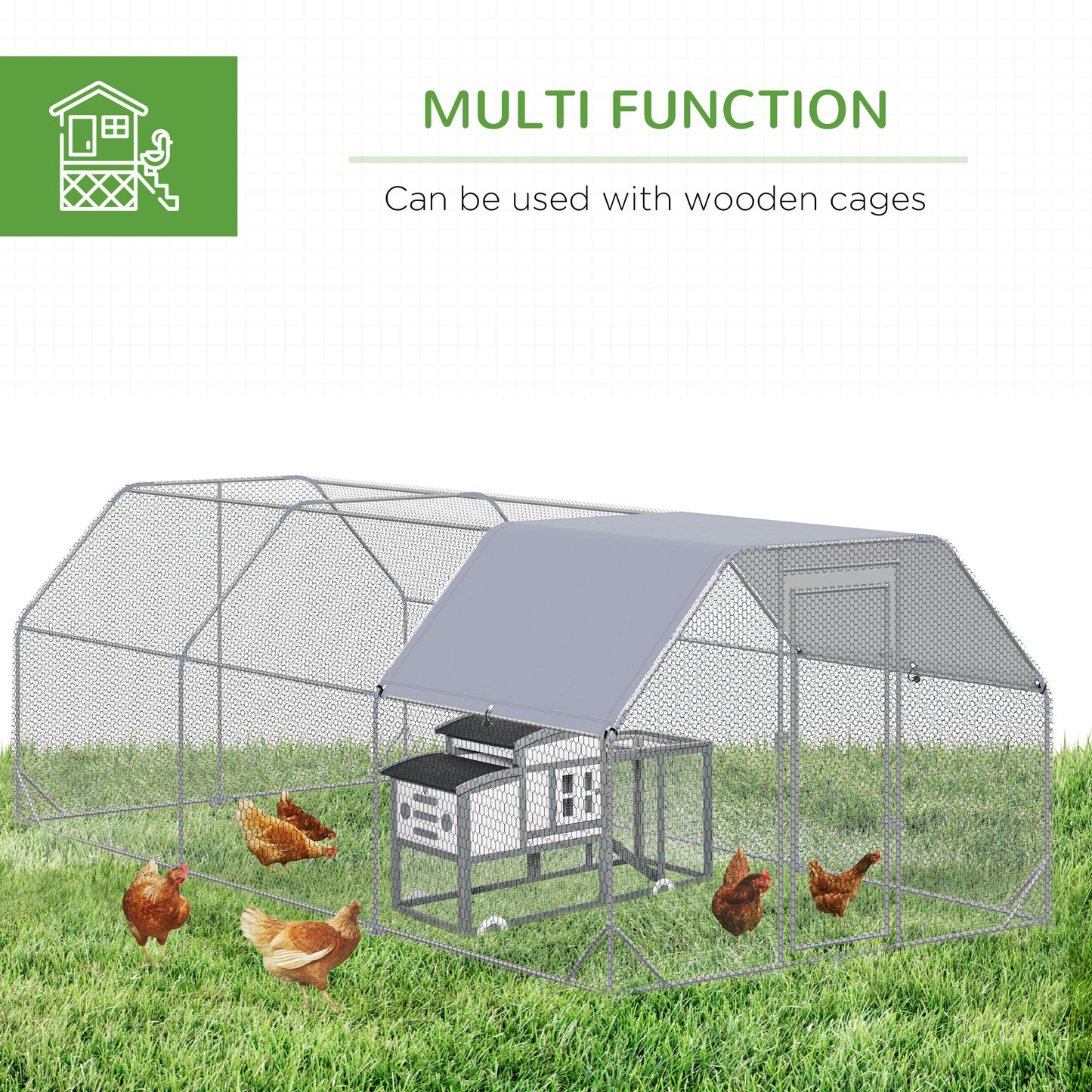 Large Metal Chicken Coop with Waterproof Cover - Walk-In Yard Fence, 18.7x9.2 ft
