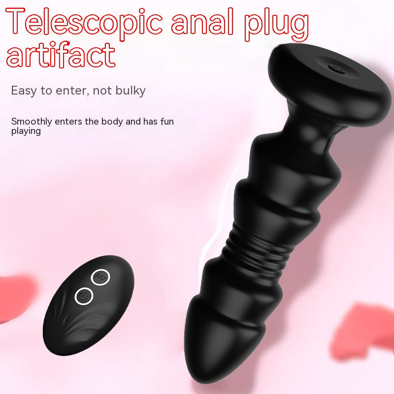 Wireless Remote Control Telescopic Vibrator Toy - Black, Waterproof