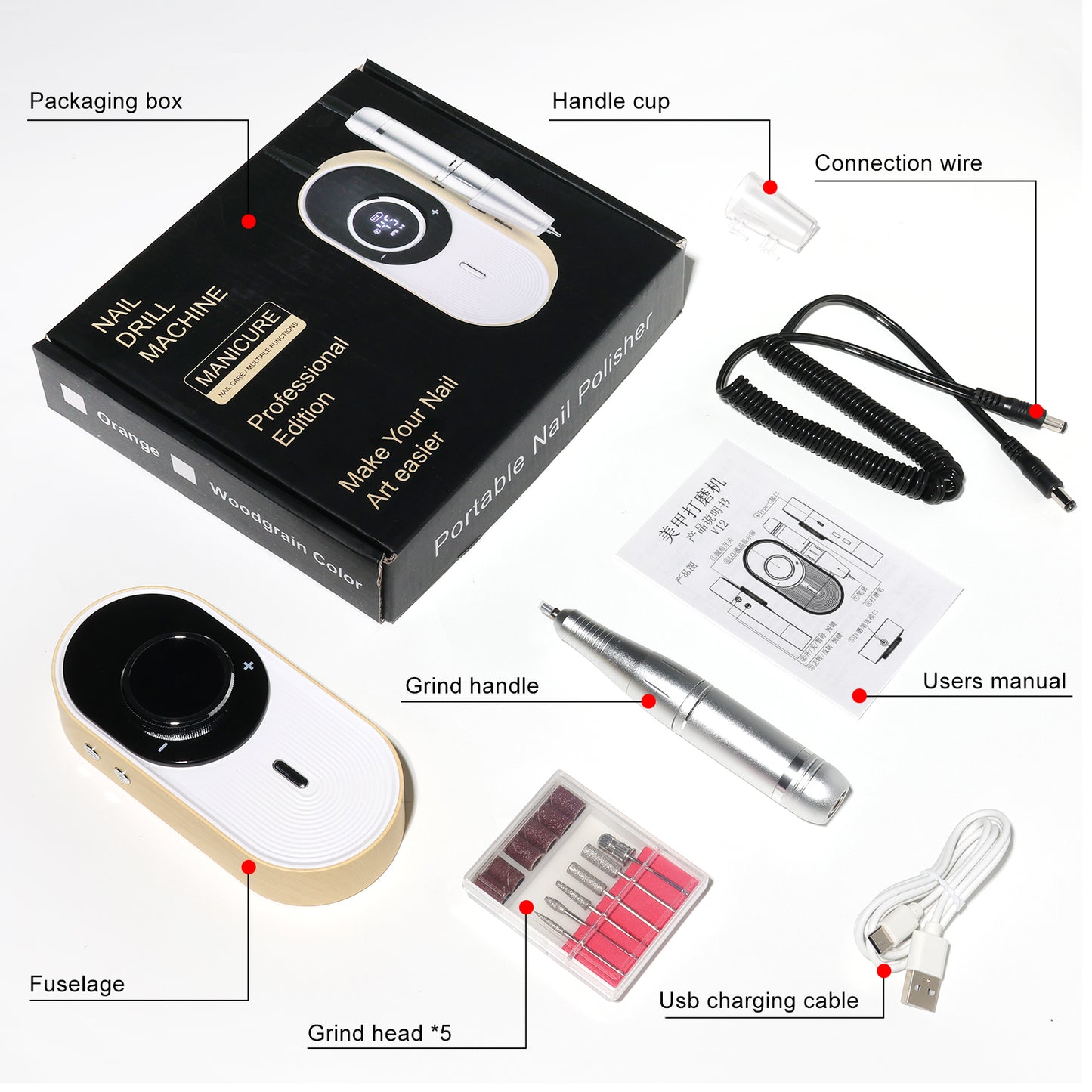 Professional Electric Nail Drill Machine - Rechargeable Manicure File Kit