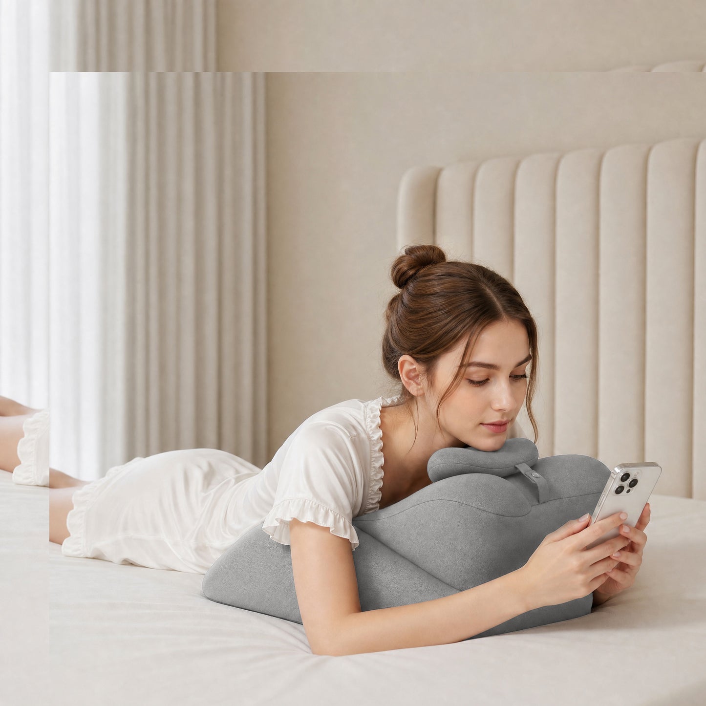 Ergonomic Memory Foam Support Pillow for Couples - Grey