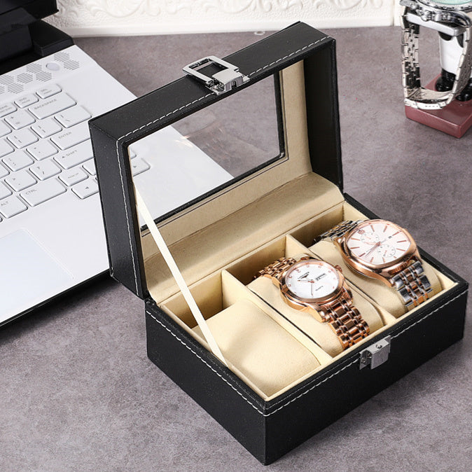 Leather Watch Storage Box with Multiple Compartments - Creative Home Organizer