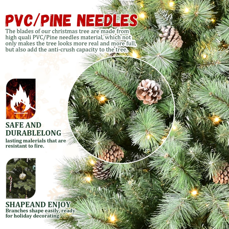 PVC Christmas Tree - Mixed Needle Design with Pine Cones