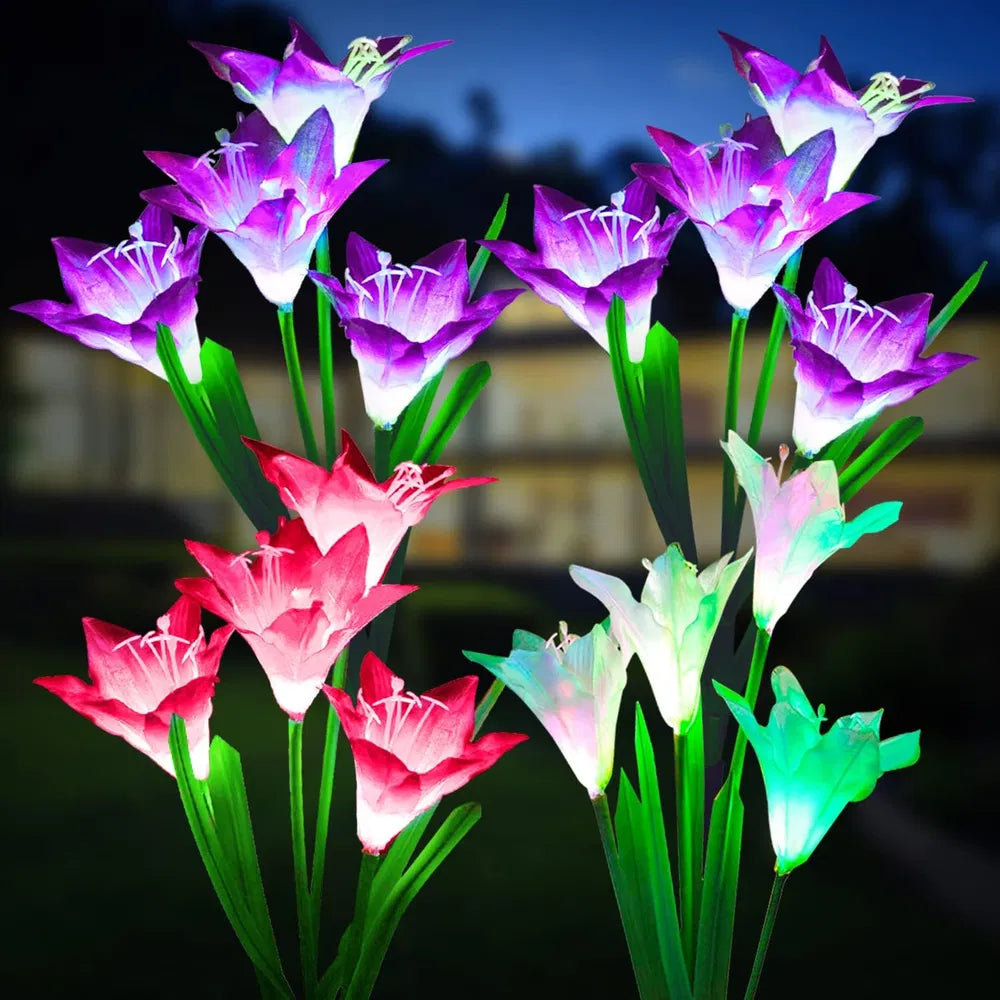 Solar Garden Lights - 4 Pack Color Changing Lily Flowers