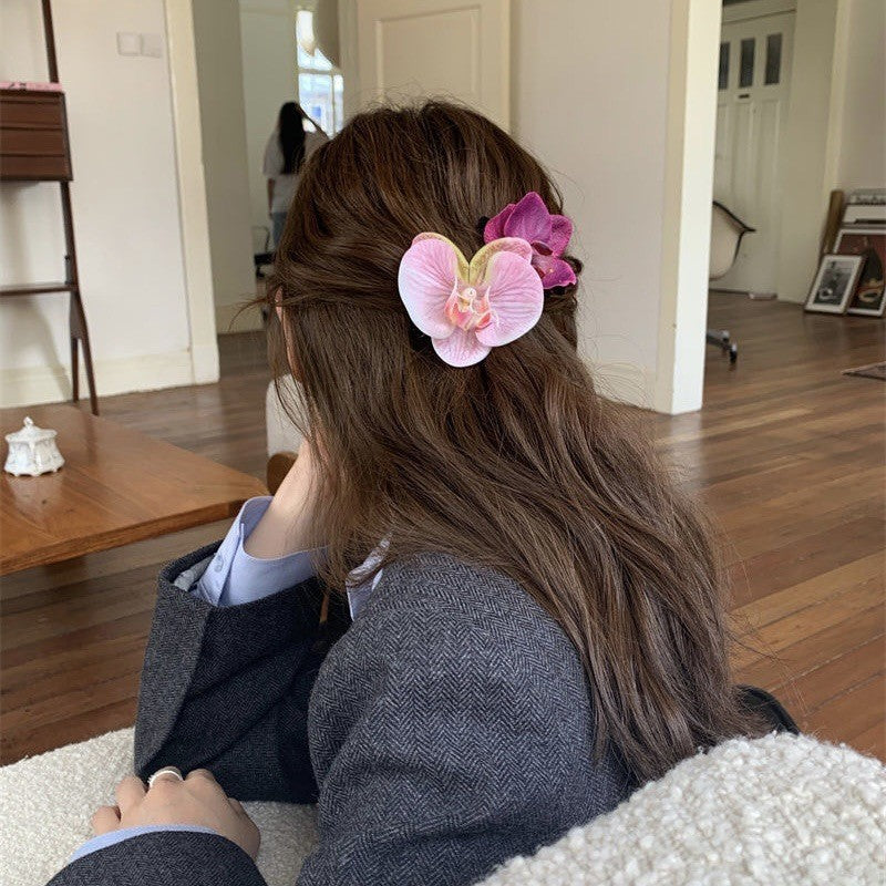 Elegant Butterfly Orchid Hair Clip - Floral Side Grip for Women
