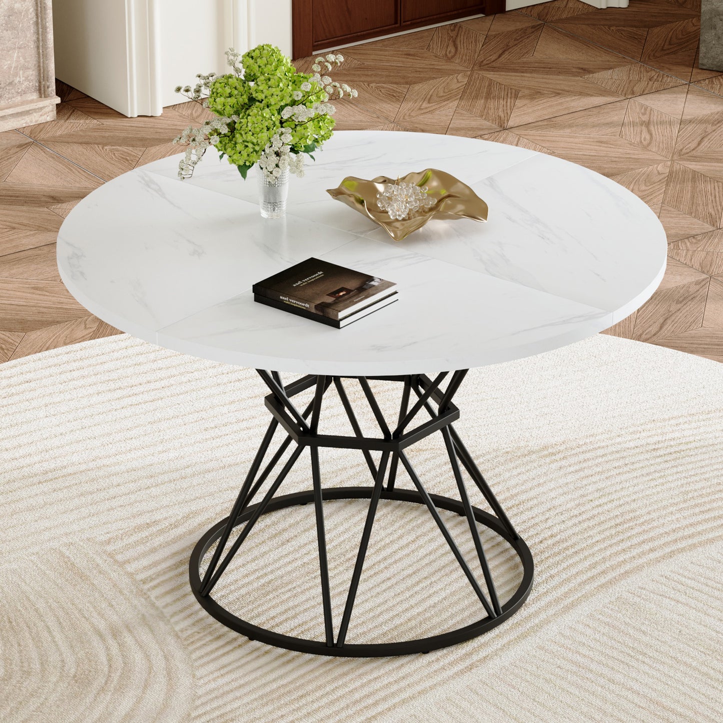 A Circular Dining Table With Diameter Of 47.3 Inches, Composed 4