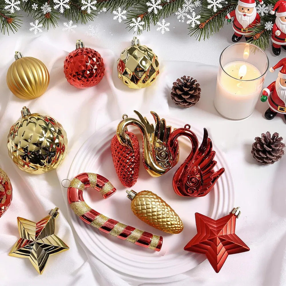 128pcs Christmas Ornament Balls Set - Shatterproof Baubles & Tree Topper