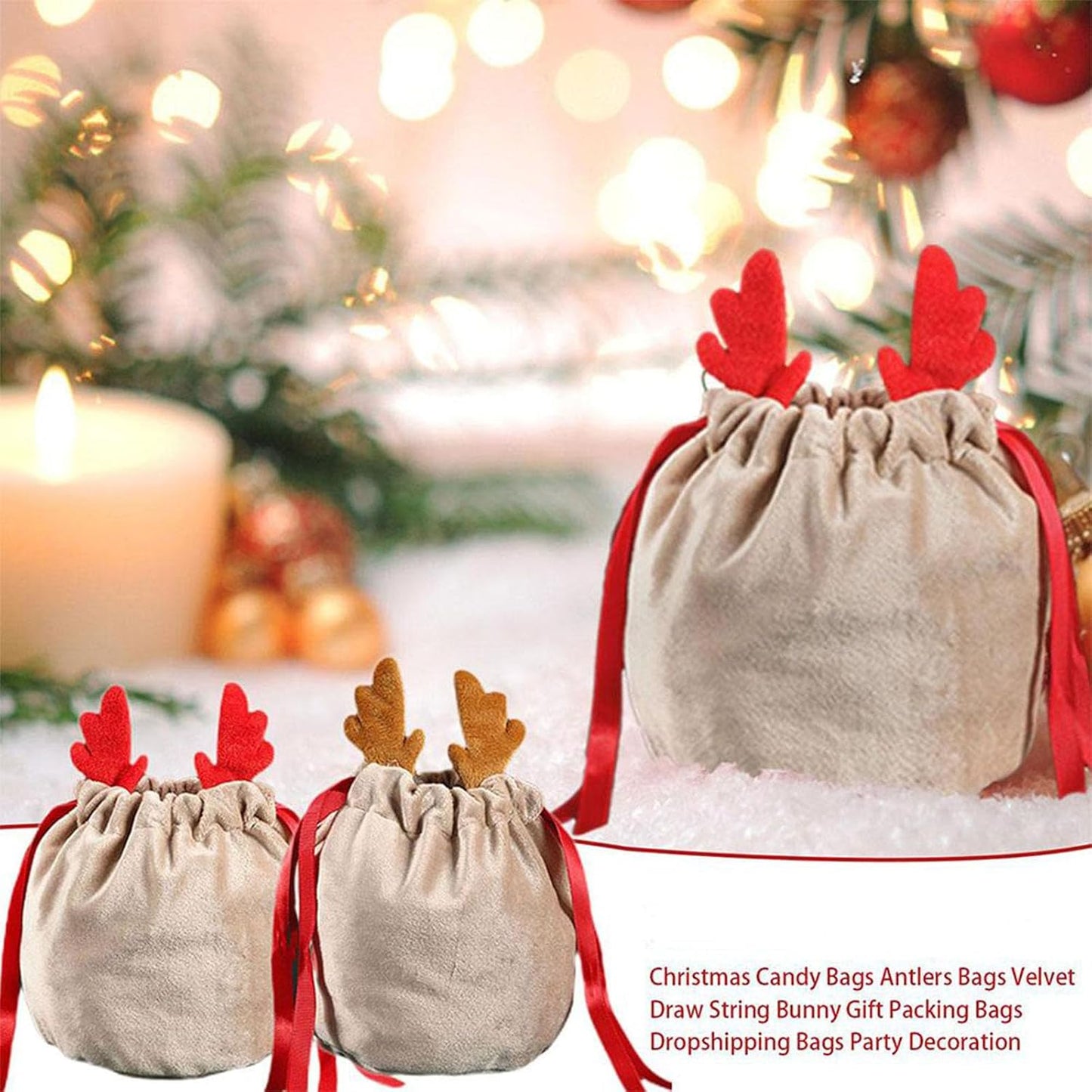 Christmas Velvet Drawstring Gift Bags - 5 Pack Mini Pouches