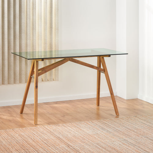 Modern Computer Desk for Home Office - Large Natural Wood Table