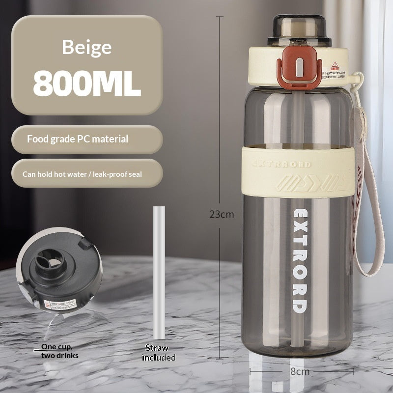 Large Capacity Sports Water Bottle with Straw Lid - Heat-Resistant Polycarbonate
