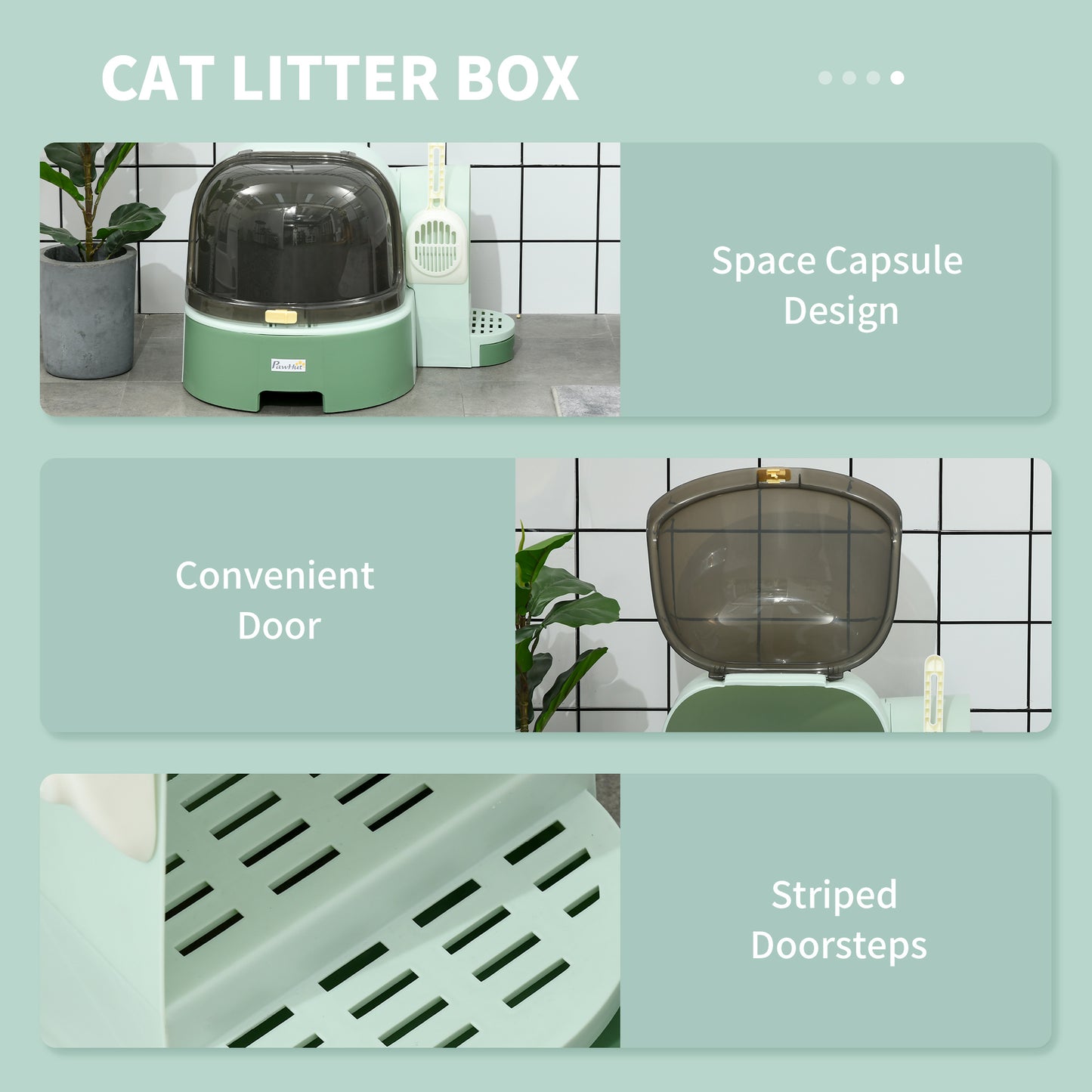 Open-Front Cat Litter Box with Scoop - Spacious, Easy to Clean, Green