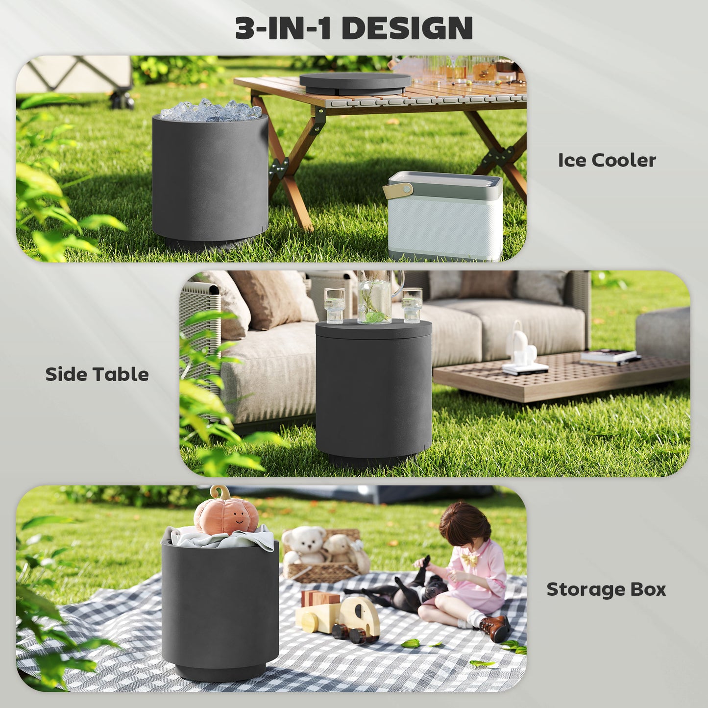 2.6 Gal Concrete Cooler Side Table with Storage - Charcoal Gray