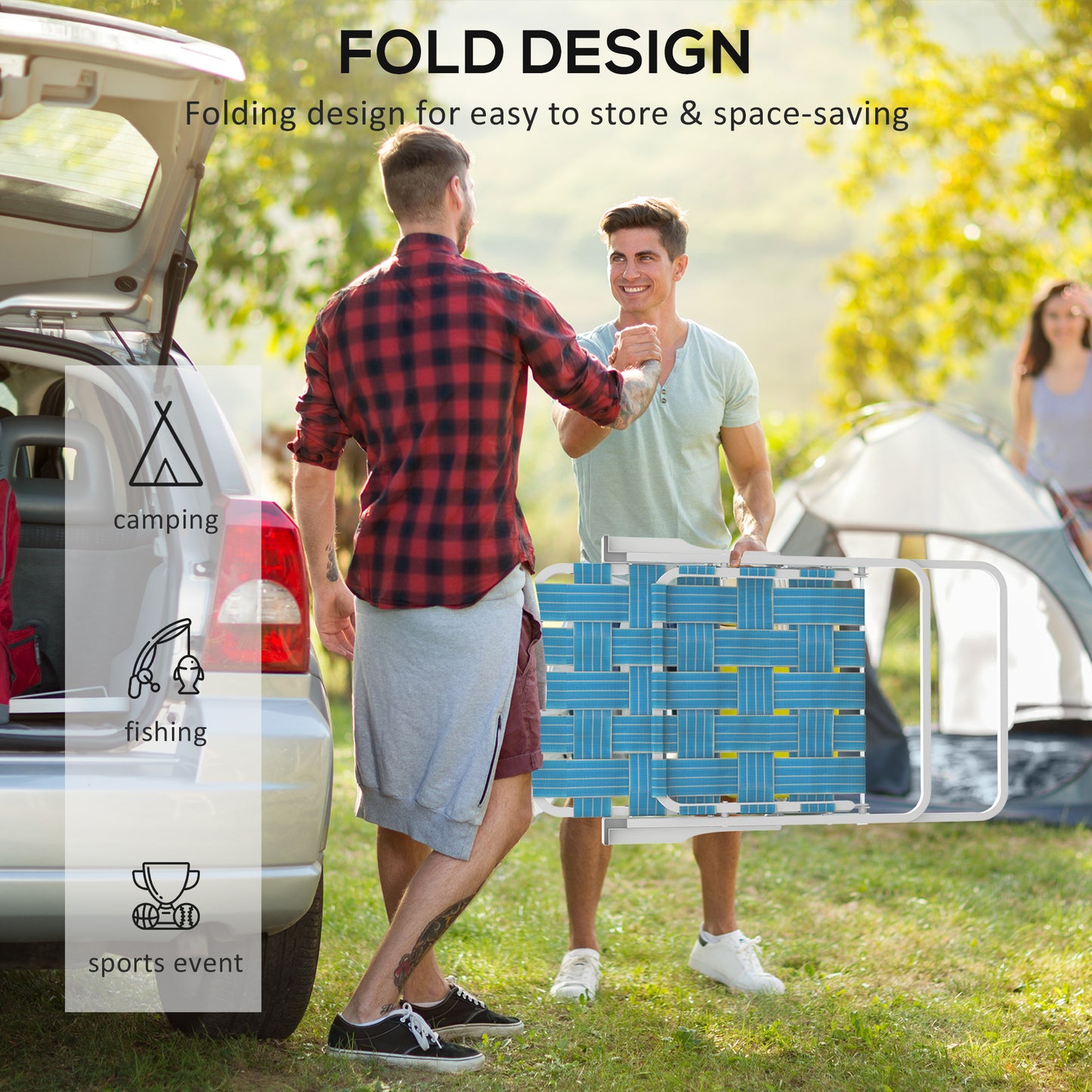 Set of 2 Blue Folding Camping Chairs with Armrests