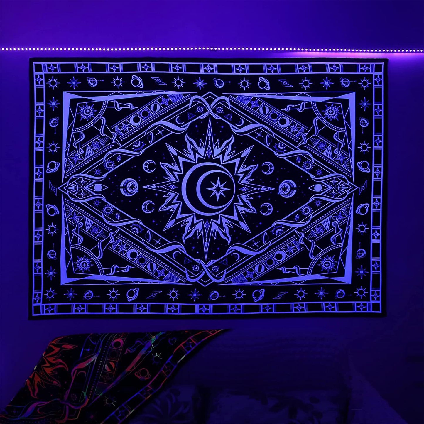 UV Fluorescent Tapestry Skull Flower Eye Design Modern Wall Art