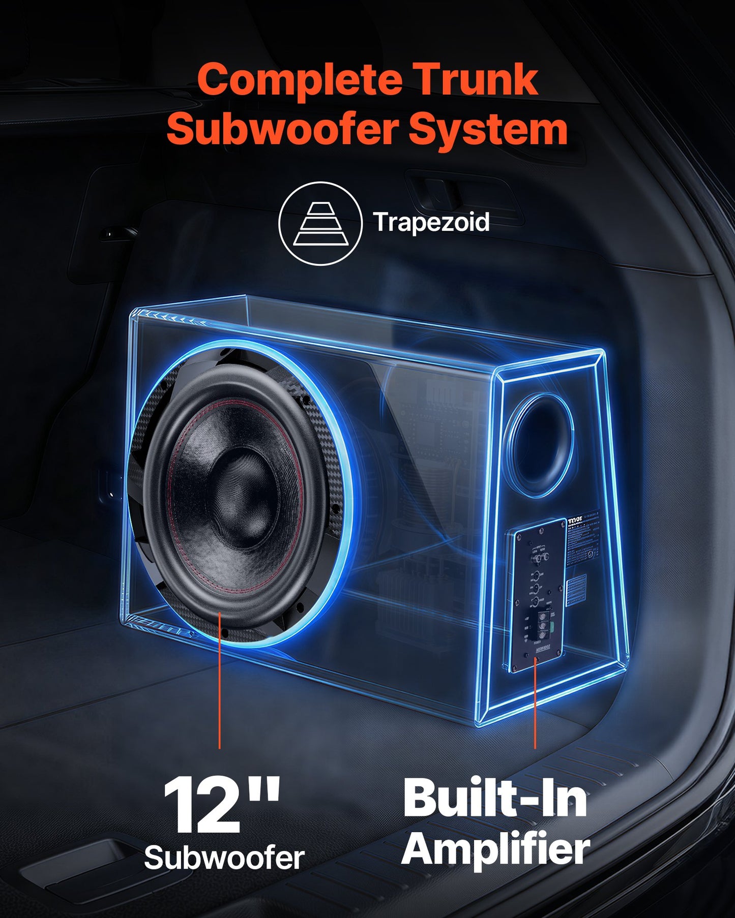 12-Inch Car Subwoofer and Amplifier Package with Enclosure - Black