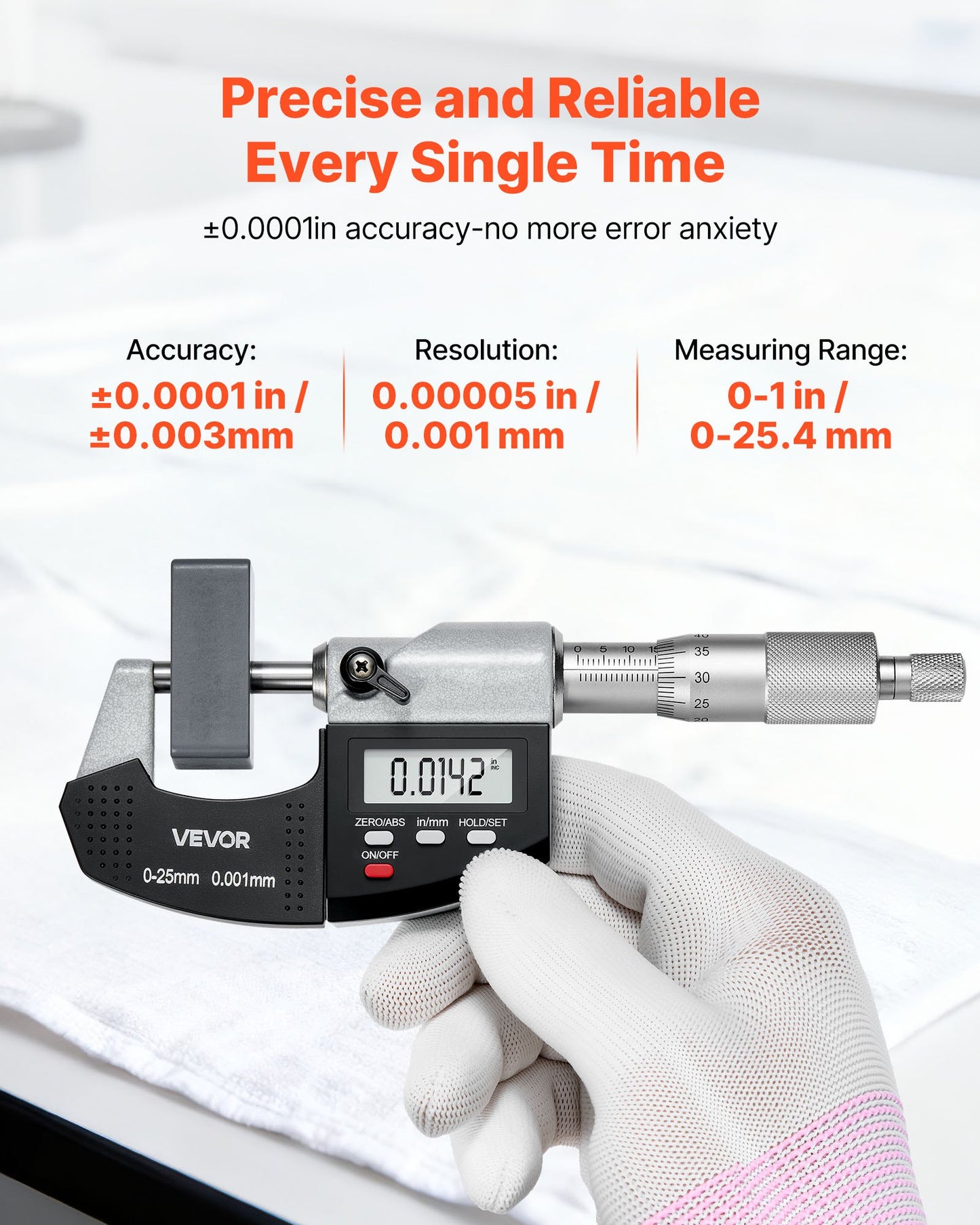 Digital Outside Micrometer Set 0-1 Inch with LCD, Carbide Tip, Protective Case