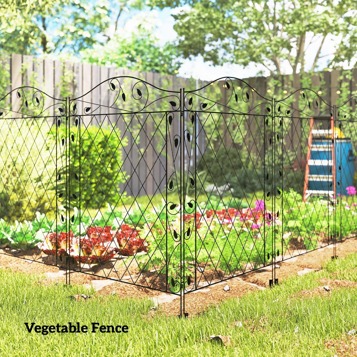 4-Pack Steel Garden Fence Panels - Rust-Resistant Edging - Black