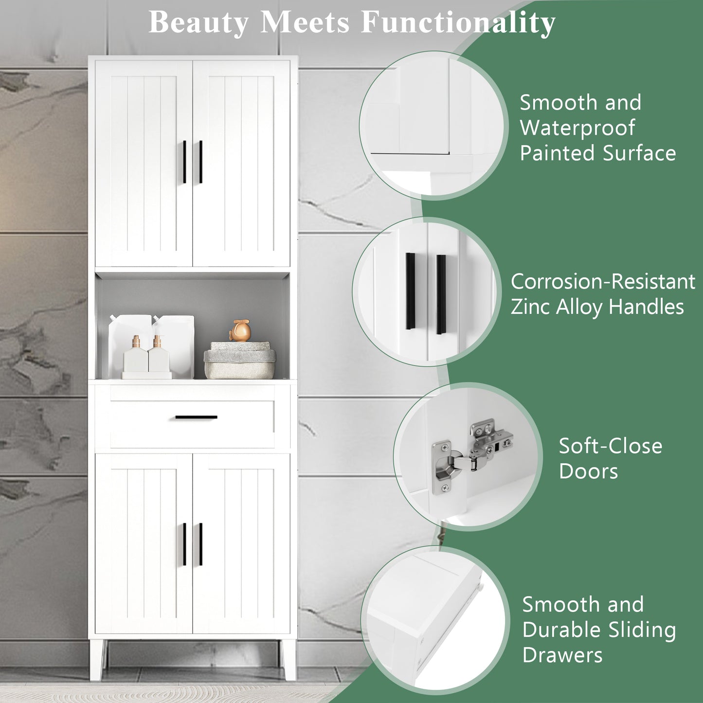 70.9" High Freestanding Bathroom Cabinet with 2 Cabinets & Drawer