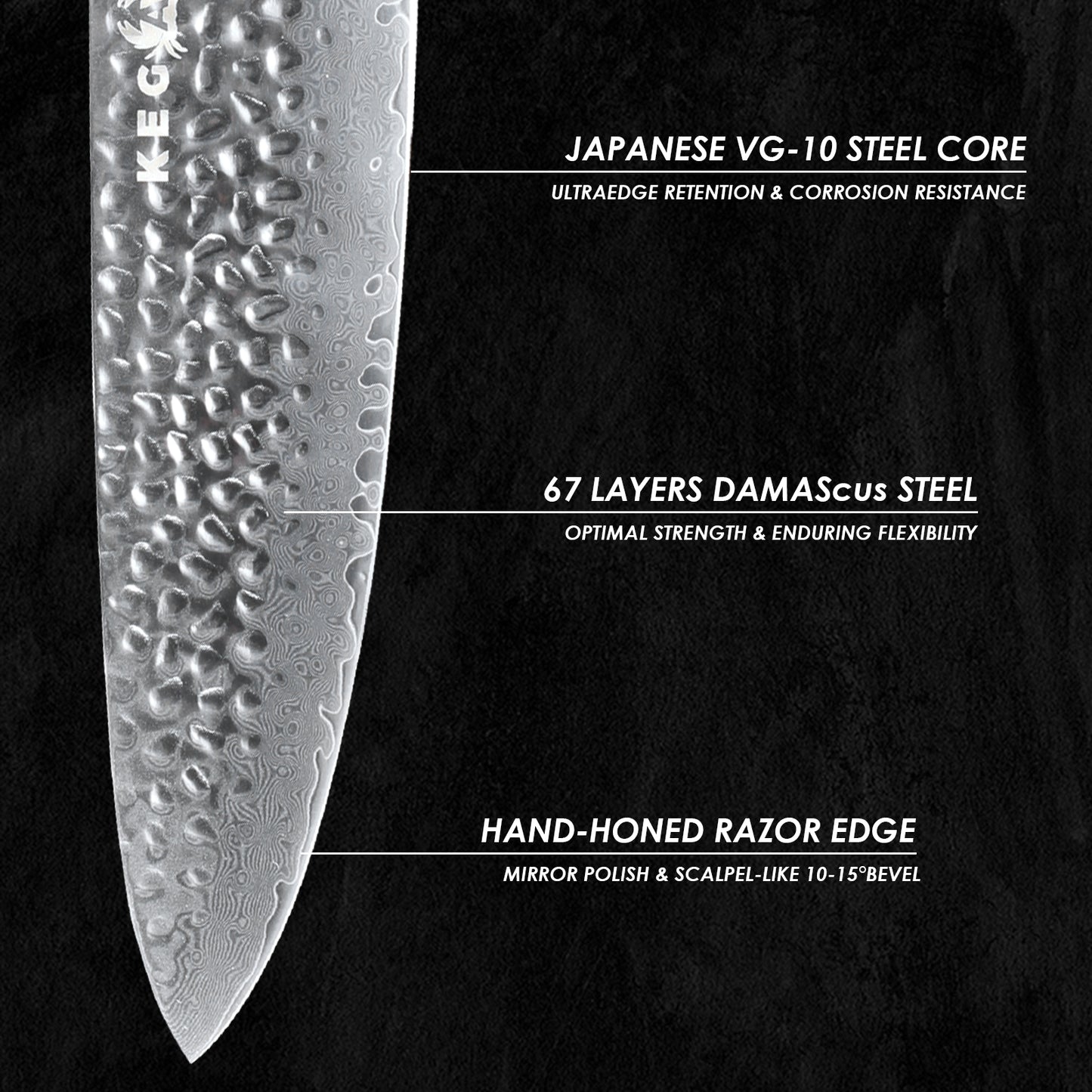 Damascus Steel Chef Knife - 8 Inch VG10 Blade with G10 Handle