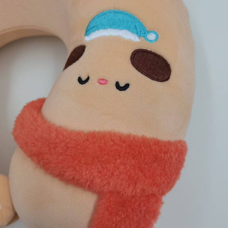 Cute Bear Travel Neck Pillow with Red Scarf & Sleep Cap - Memory Foam U-Shaped Cushion
