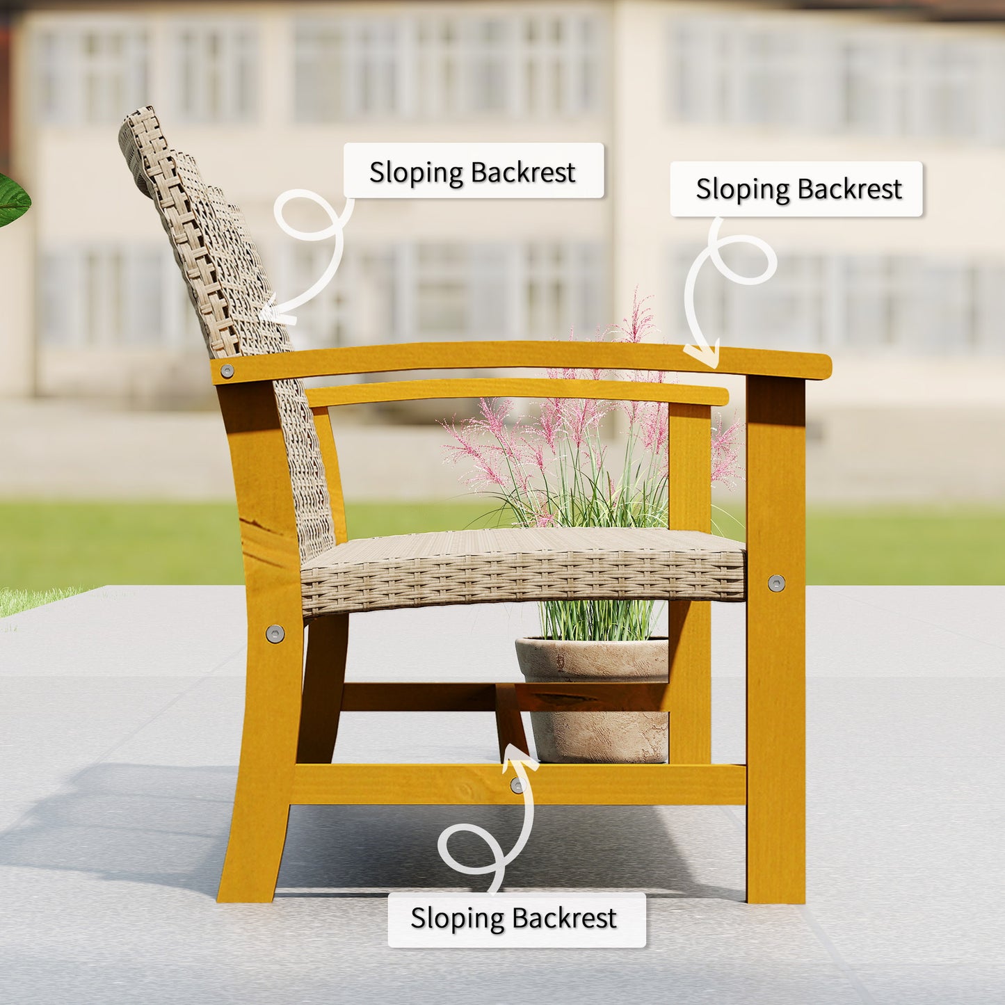 3-Seat Outdoor Wicker Sofa - Acacia Wood & Steel Frame, Teak