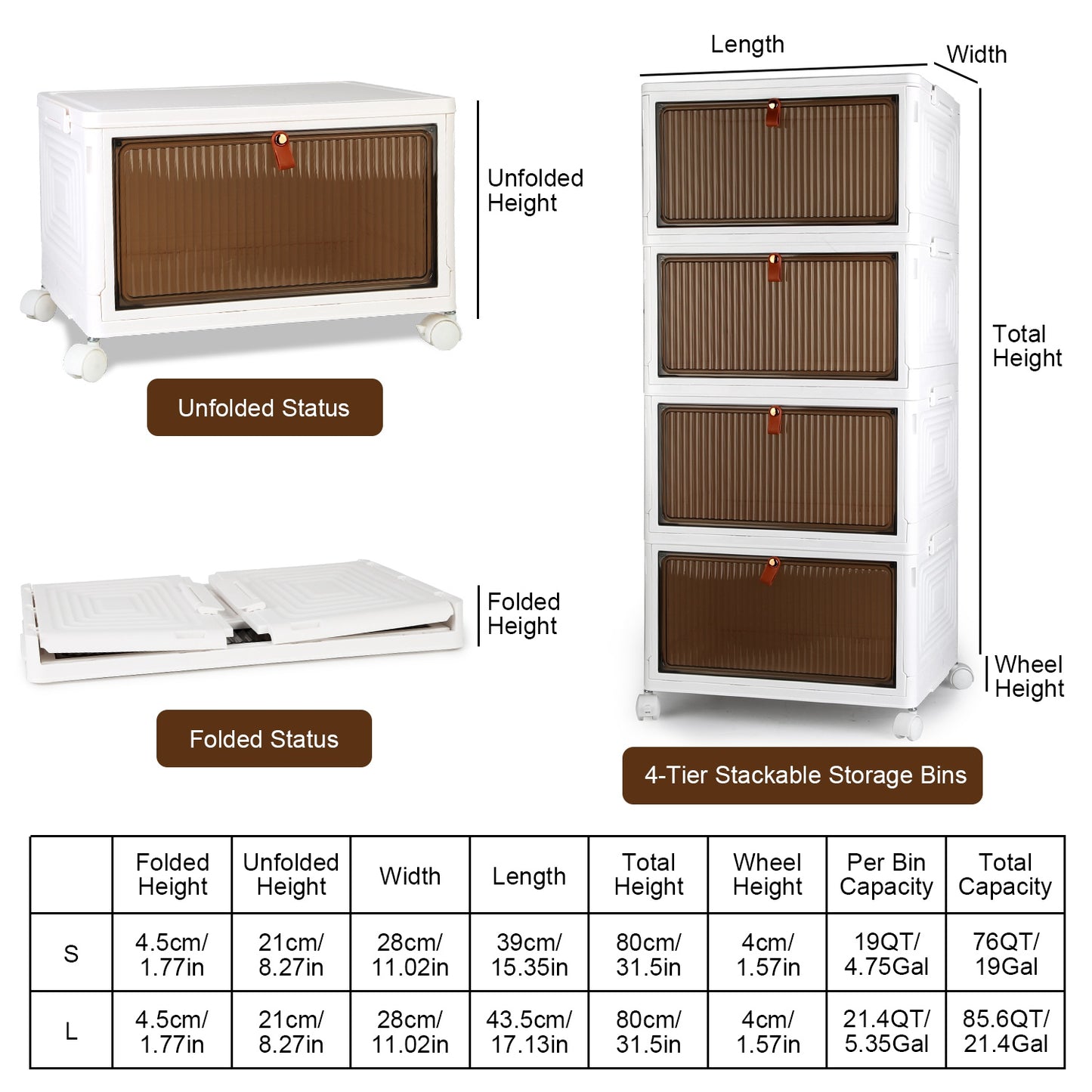 4Pc Foldable Storage Bins With Lid For Home Front Magnetic Door