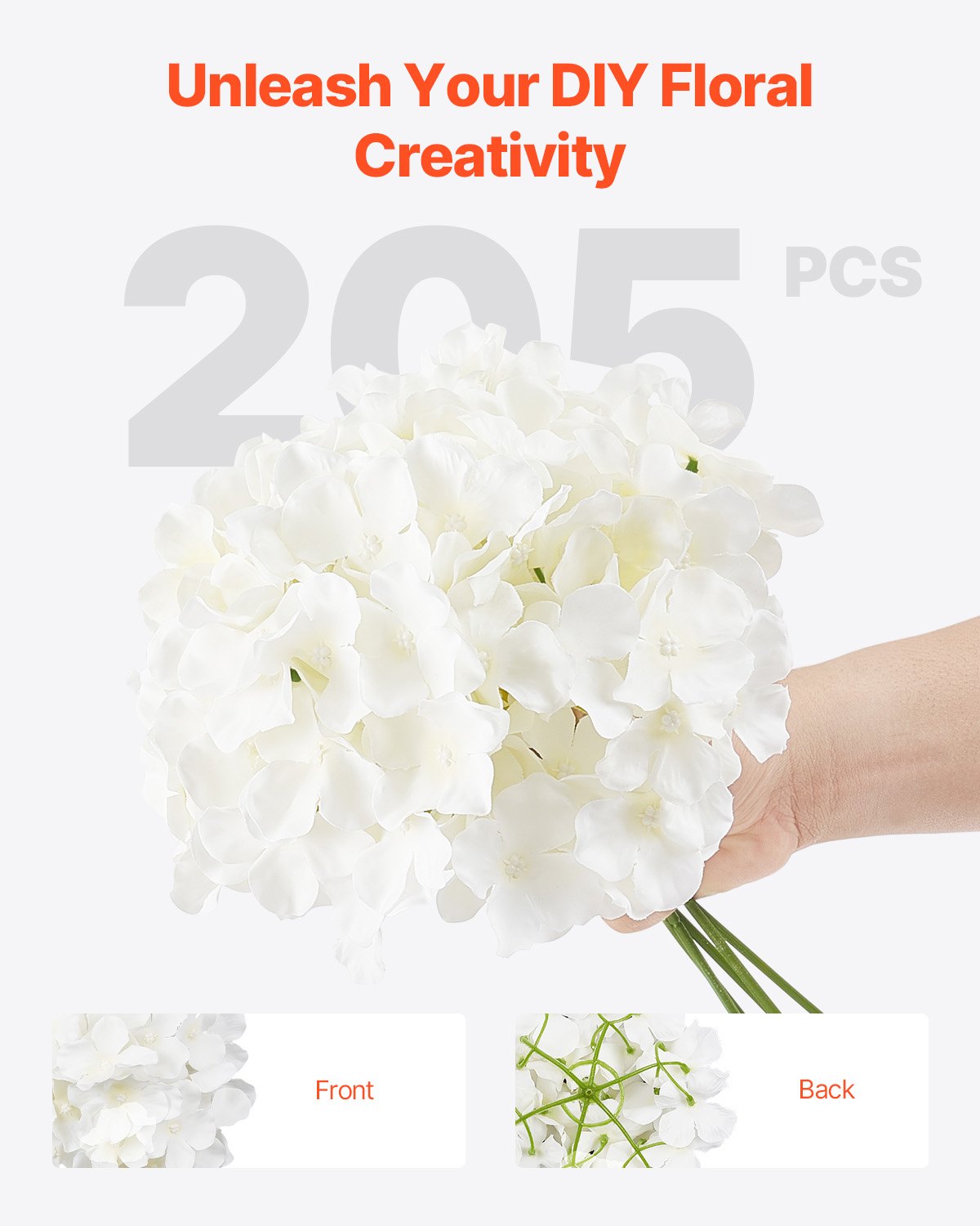 Artificial Hydrangea Flowers Bouquet - White, 9.8 Inches, Faux Floral Arrangement