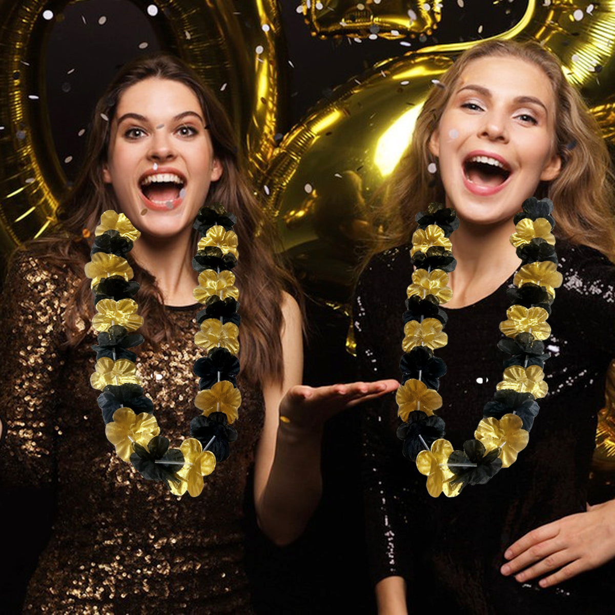 24 Pieces Black Golden Flower Leis - Exquisite Artificial Floral Neckwear