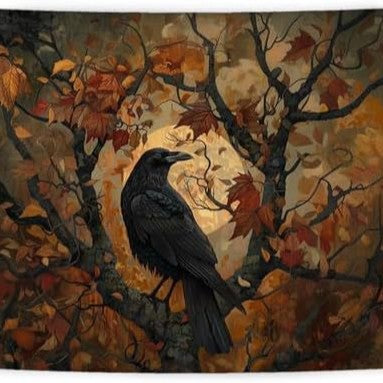 Halloween Raven Sunflower Tapestry - Gothic Wall Decor for Home & Garden