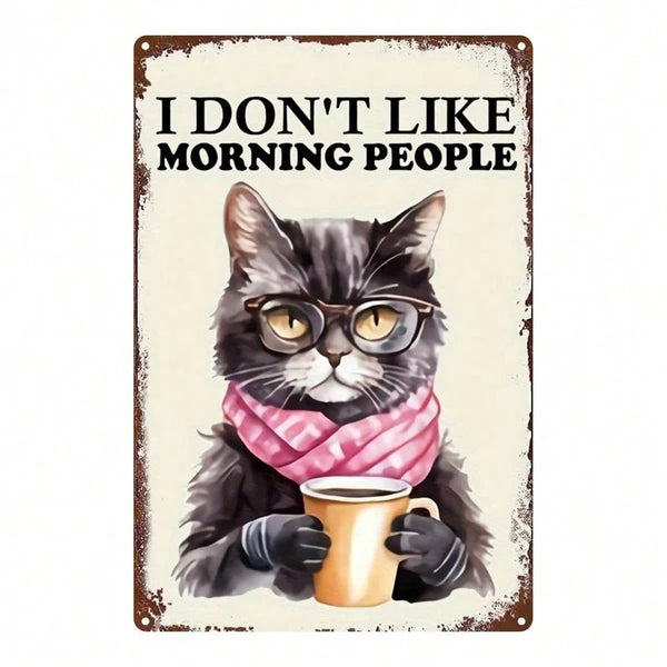 Vintage Black Cat Coffee Metal Sign - 8x12 Inch Tin Plaque
