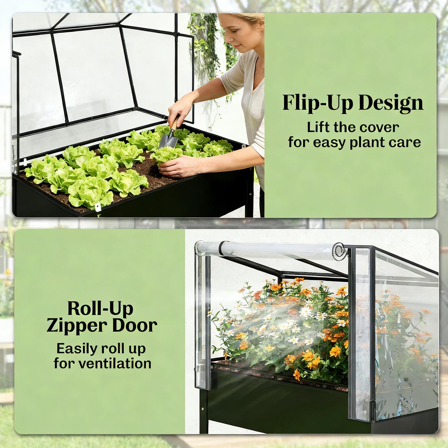 Elevated Raised Garden Bed with Mini Greenhouse - Black