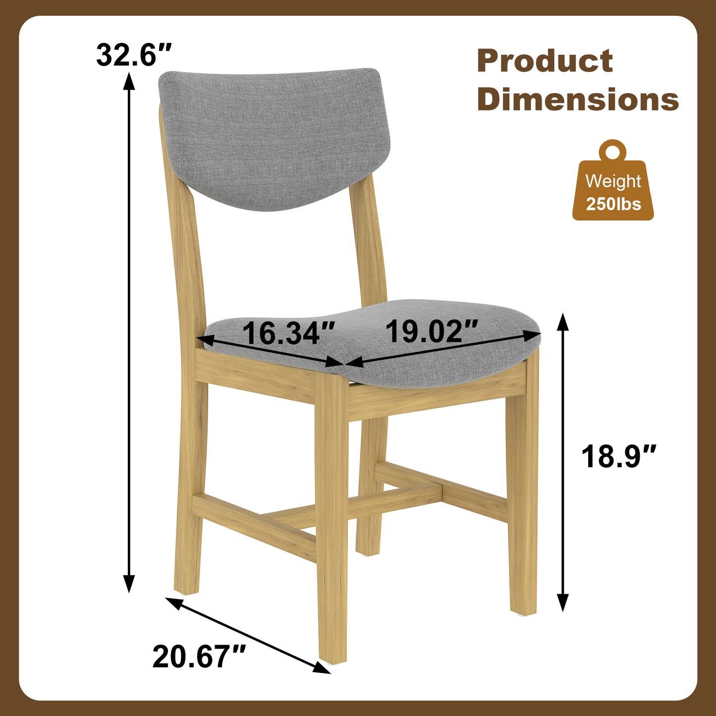 4-Piece Rustic Farmhouse Dining Chair - Solid Wood Frame With Gray