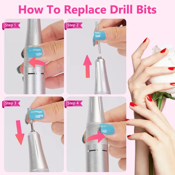45000 RPM Portable Electric Nail Drill Kit with 11 Bits - White