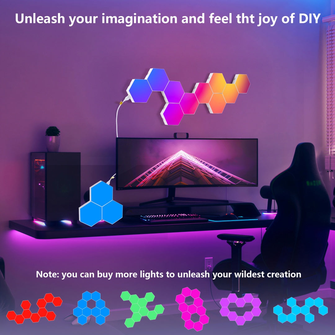 Hexagon LED Wall Panels 10 Pack RGB Modular Light Tiles Smart App Control