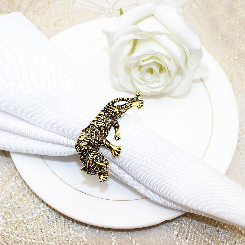 Vintage Tiger Napkin Ring for Hotel Table Setting - Gold & Silver