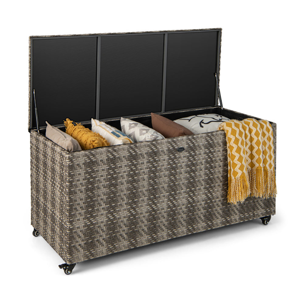 96 Gallon PE Wicker Outdoor Storage Box With 4 Wheels